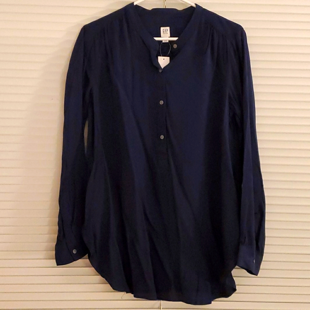 NWT Navy long sleeve maternity blouse